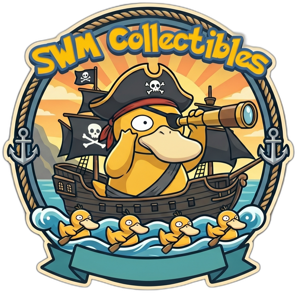 SWM Collectibles — a pirate-captain Psyduck at the helm of a ship with four ducks paddling below